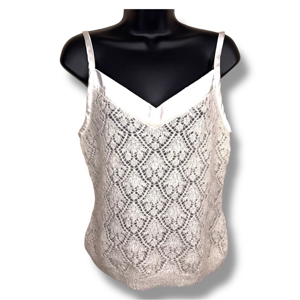 Vintage 90s Y2K Era Moda Mohair Ivory Soft Knit Tank Neutral Classic Medium
